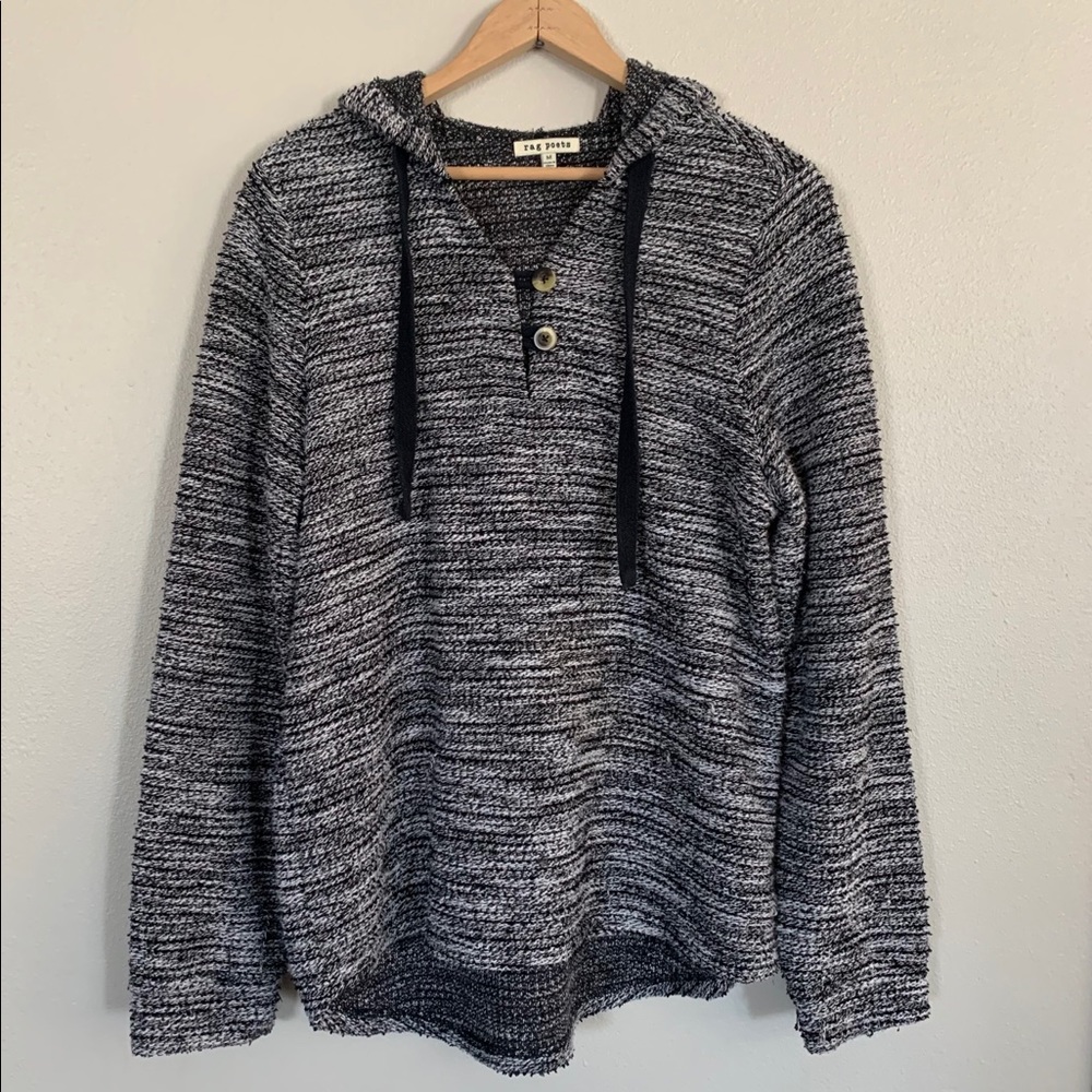 Rag Poets Gray and Black Hooded Sweater- Size M
